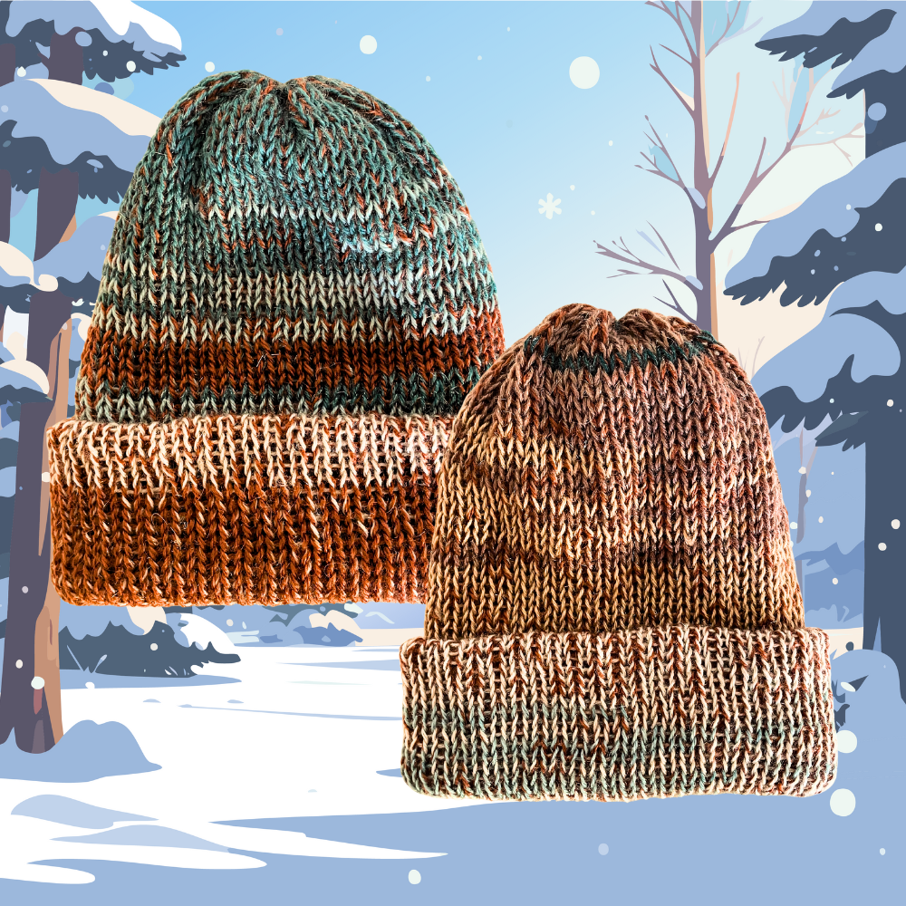 TURQUOISE, BROWN & CREAM REVERSIBLE CLASSIC BEANIE Sml/Med/Lg