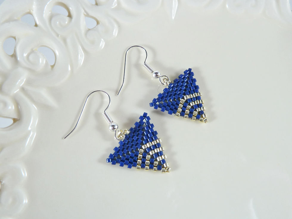 Thumbnail: Navy and Silver Chevron Triangle Earrings