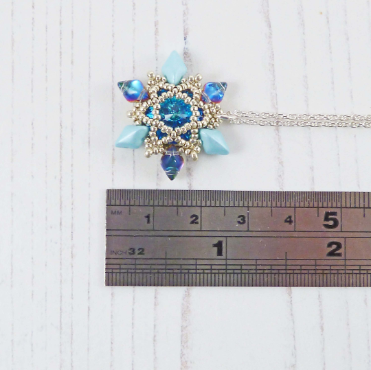 Thumbnail: Turquoise Beaded Flower Pendant Necklace with Swarovski Crystal