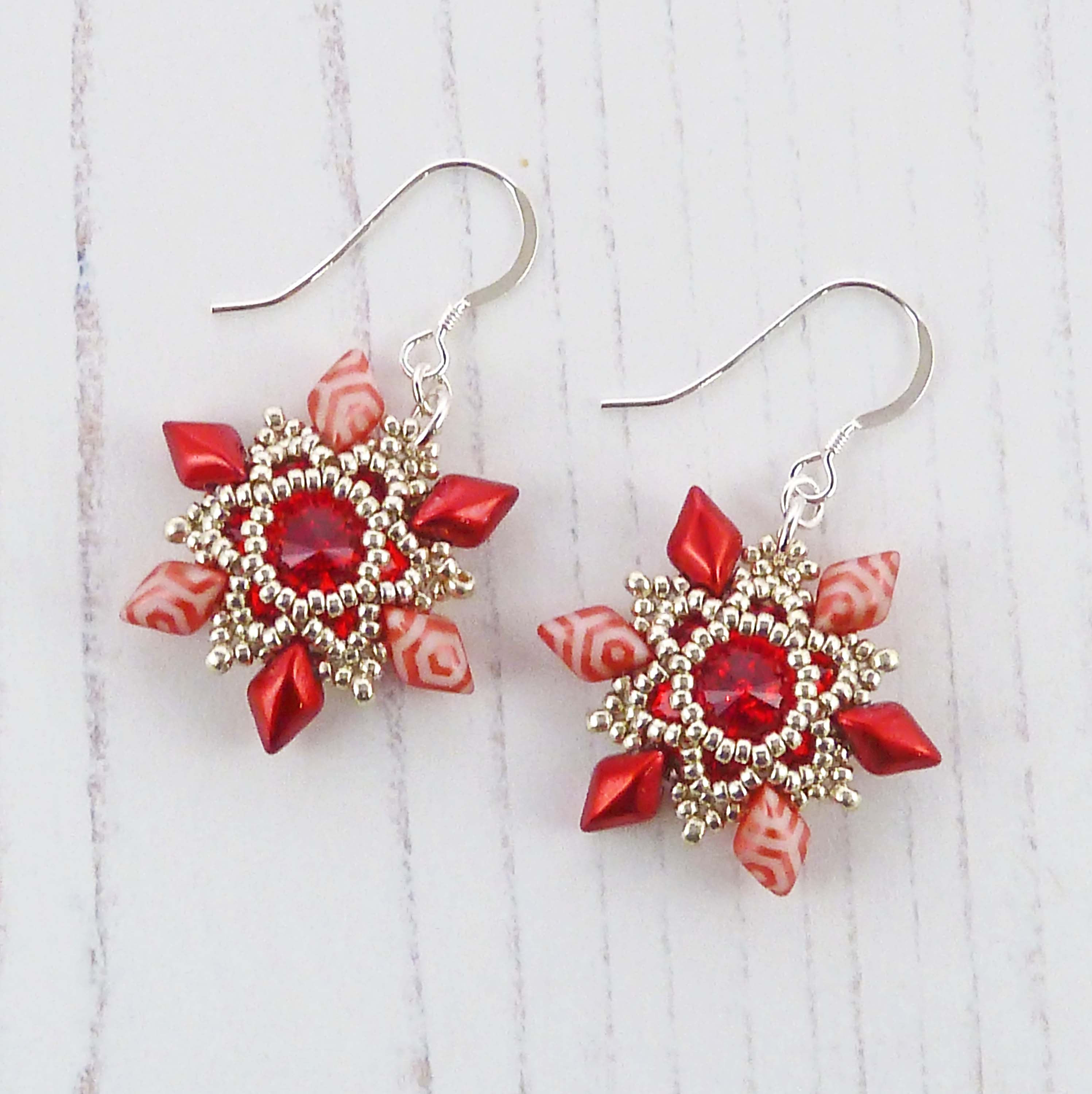 Sparkling Red Flower Dangle Earrings with Swarovski Crystals