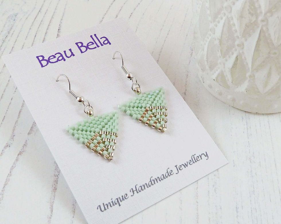 Thumbnail: Pale Green and Silver Delicate Triangle Earrings