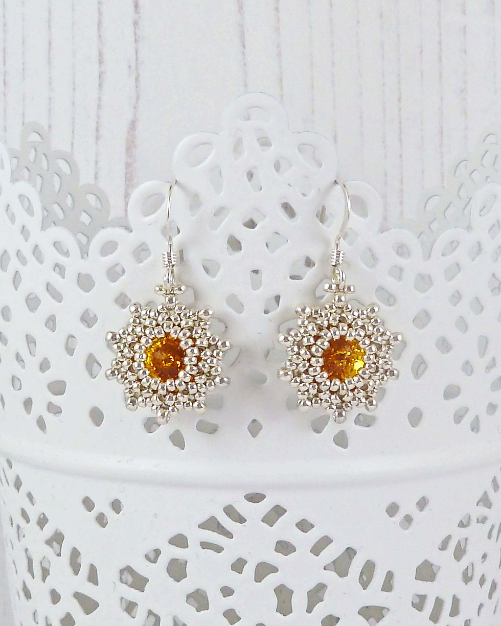 Thumbnail: Yellow Sunflower Star Shape Crystal Earrings with Swarovski Stones