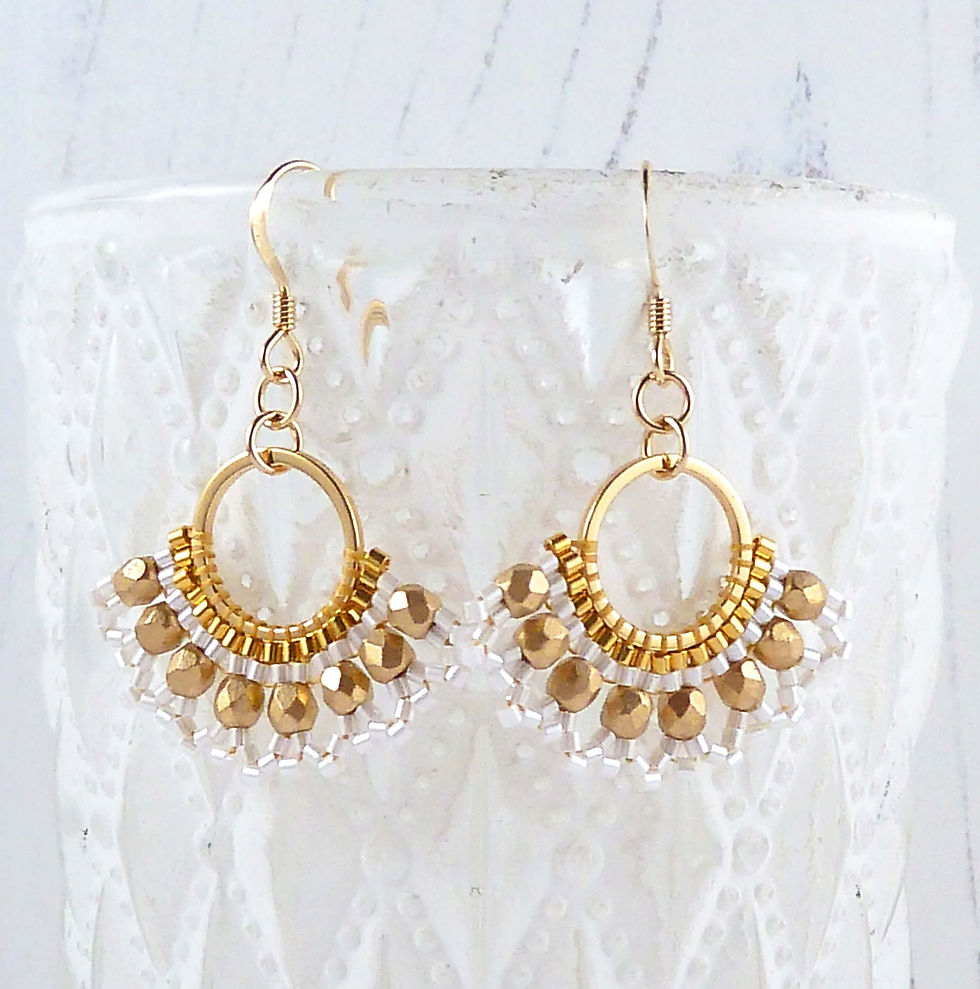 Thumbnail: Gold & Silver Beaded Dangle Hoop Earrings
