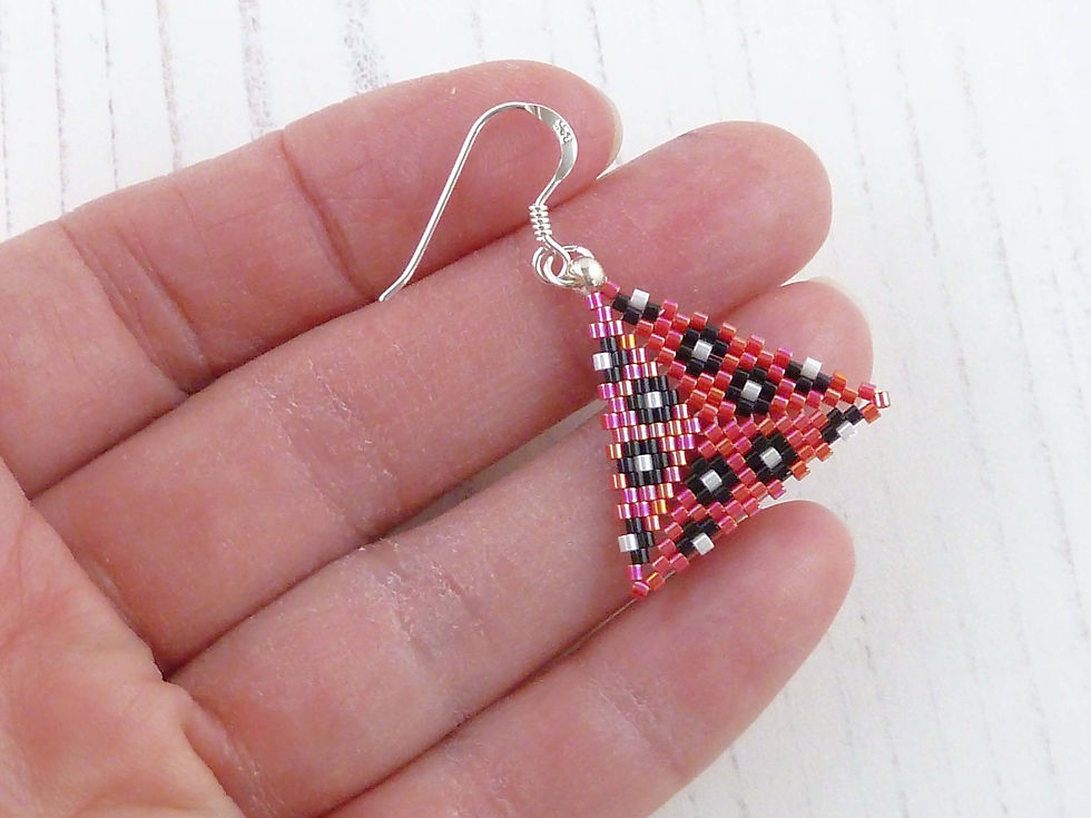 Thumbnail: Red Beaded Leopard Print Triangle Earrings