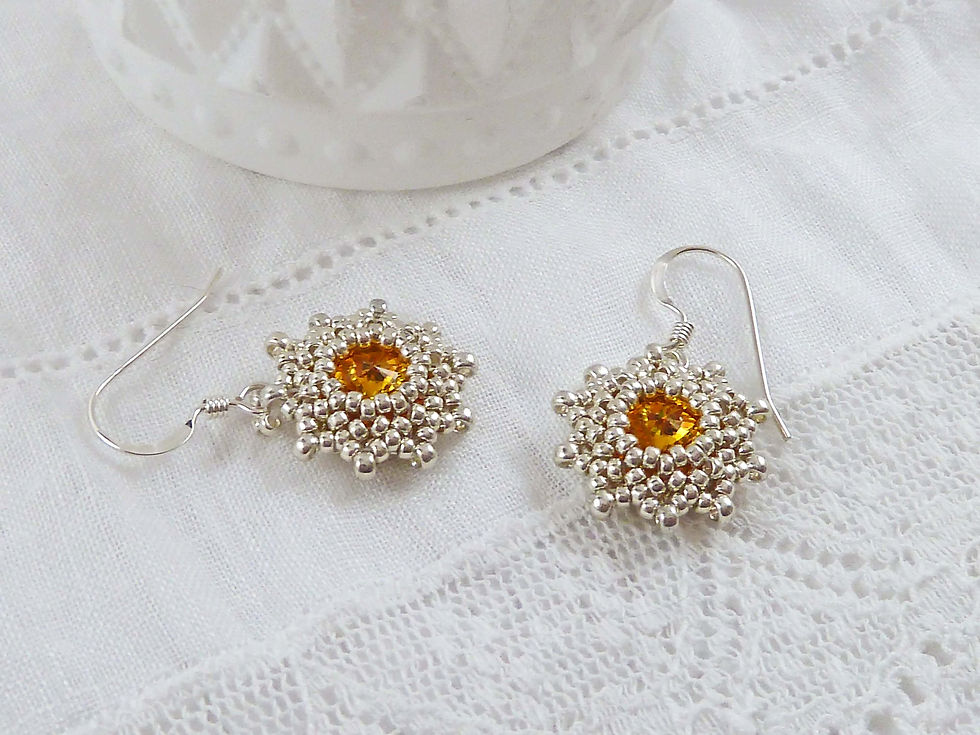 Thumbnail: Yellow Sunflower Star Shape Crystal Earrings with Swarovski Stones