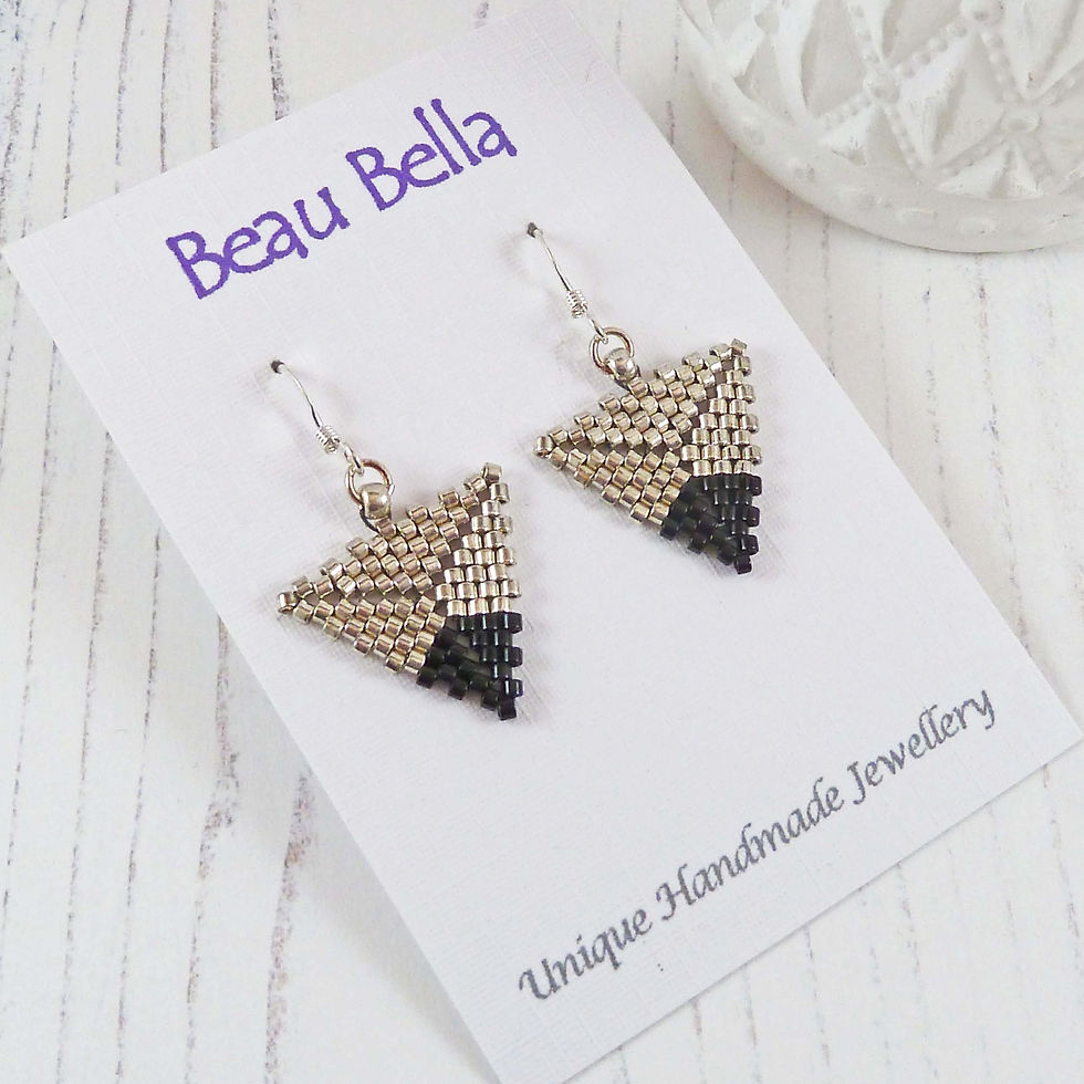 Thumbnail: Silver and Black Dipped Triangle Earrings