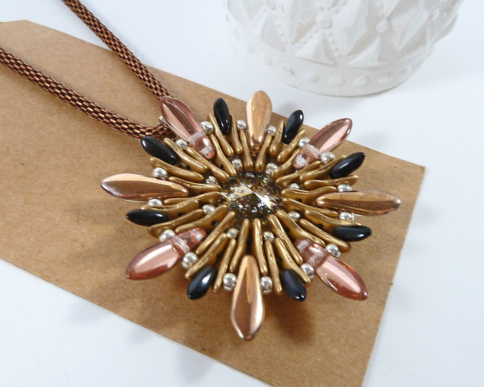 Thumbnail: Copper and Gold Flower Pendant, with Swarovski Rivoli