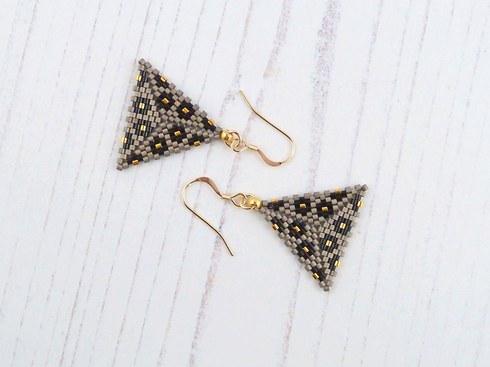Thumbnail: Light Brown Beaded Leopard Print Triangle Earrings