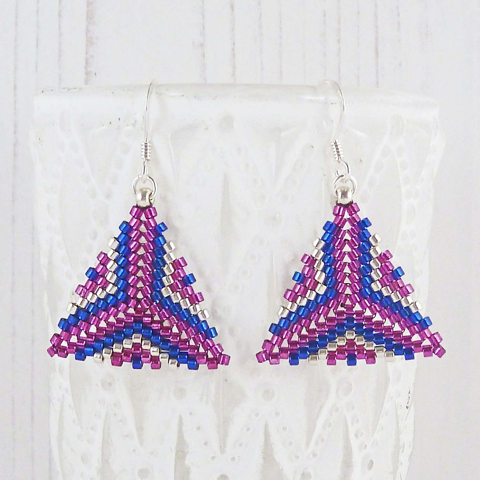 Thumbnail: Pink and Blue Patterned Triangle Dangle Earrings