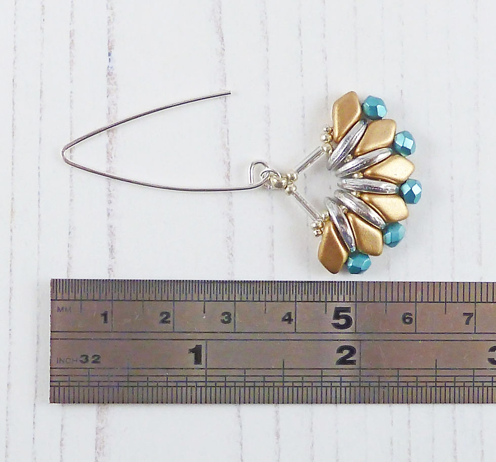 Thumbnail: Long Gold and Turquoise Dangle Fan Earrings with V Hooks