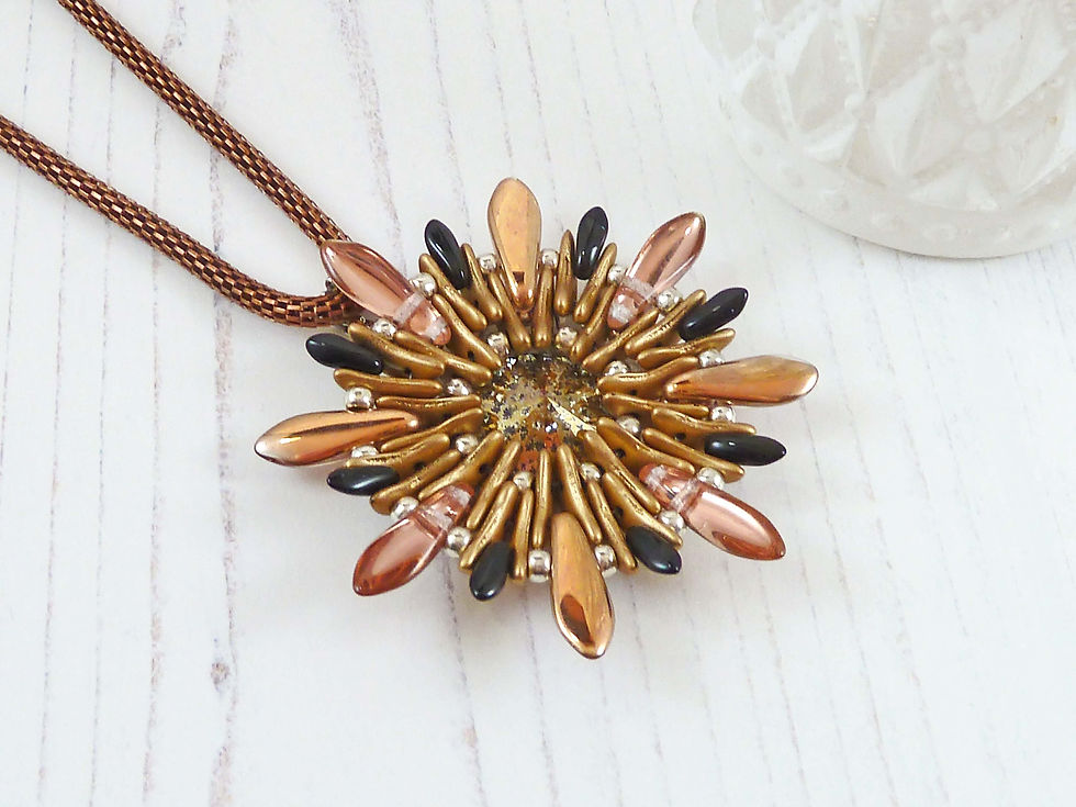 Thumbnail: Copper and Gold Flower Pendant, with Swarovski Rivoli