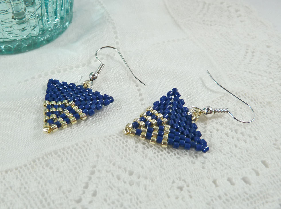 Thumbnail: Navy and Silver Chevron Triangle Earrings