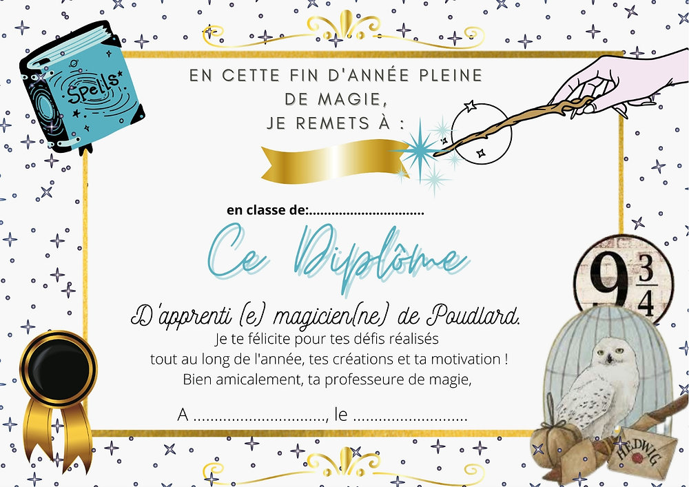 Diplôme pour classe Harry Potter