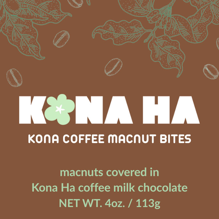 Hawaiian macadamia nuts covered in Kona Ha coffee milk chocolate 4oz / 113g