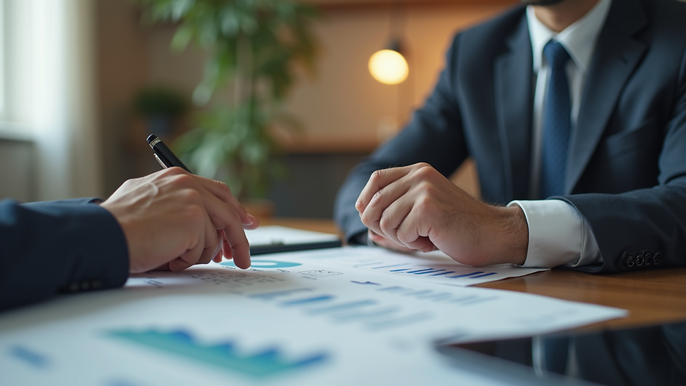 Eye-level view of a financial advisor discussing investment options with a client