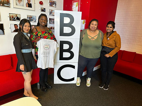 Creative Tuition team standing at BBC Bristol before giving an interview about our work.