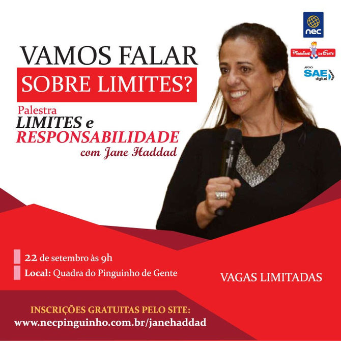 ‘Limites e responsabilidades’ na educação é tema de palestra com Jane Haddad no NEC Pinguinho de Gen