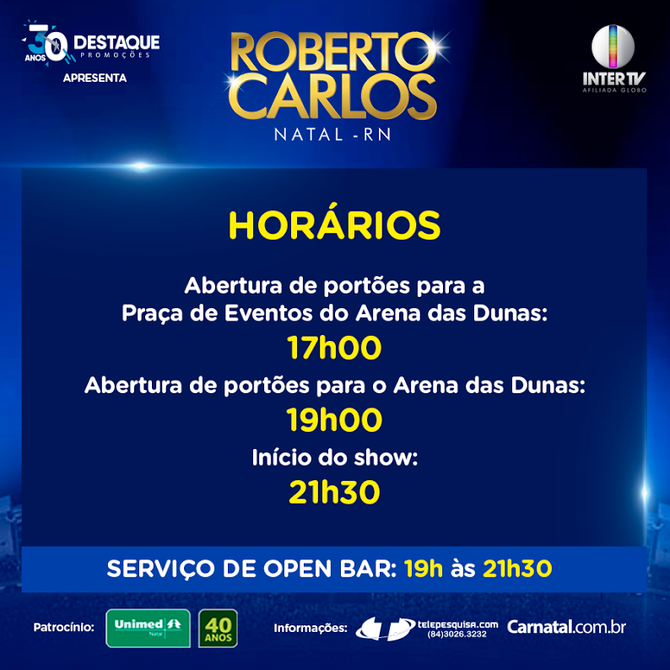 Roberto Carlos em Natal: Informações importantes para o dia do show