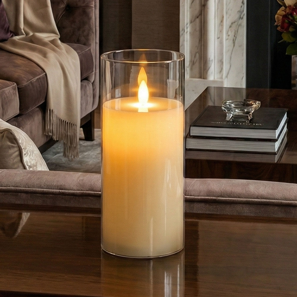 Merriment - 3" x 7" LED Pillar Candle with Acrylic Enclosure