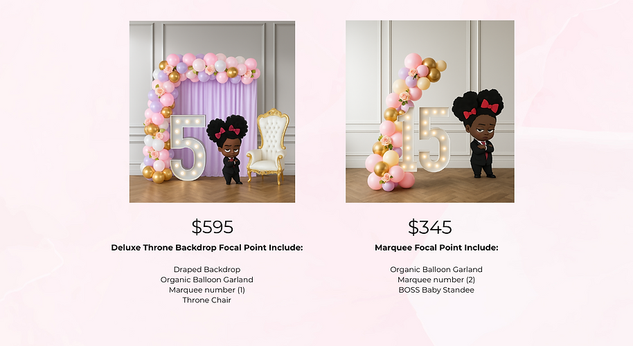 Birthday party setup with Boss Baby props and styled decorations