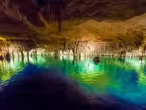 colorful spectacular view inside the dragoncaves in porto cristo in mallorca