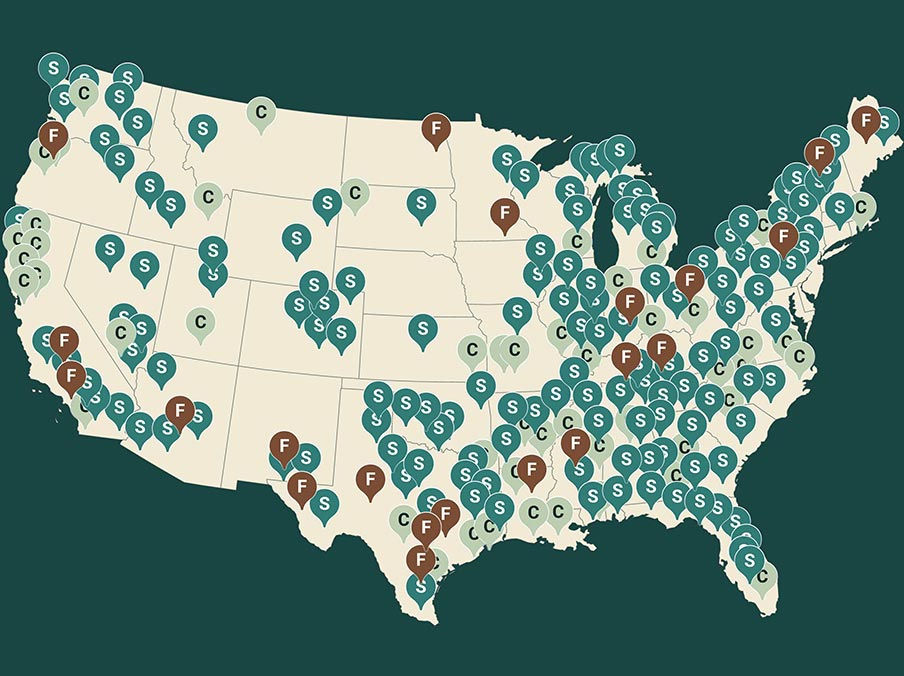 This map highlights the 1,000+ facilities across the country where Level delivers education and job training content.