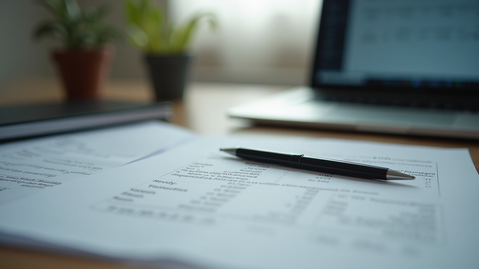 Eye-level view of a small office desk with HR documents and a laptop