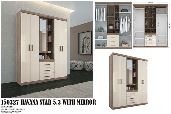 FLRCC Wardrobe Cabinet with Mirror (Havana star 5.3)