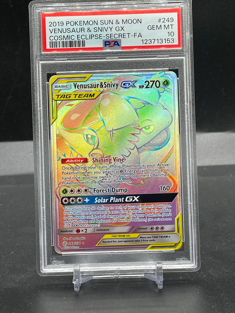 Pokemon Venusaur & Snivy GX #249 Cosmic Eclipse PSA 10 GEM Mint | Under the Bridge Collectable Cards