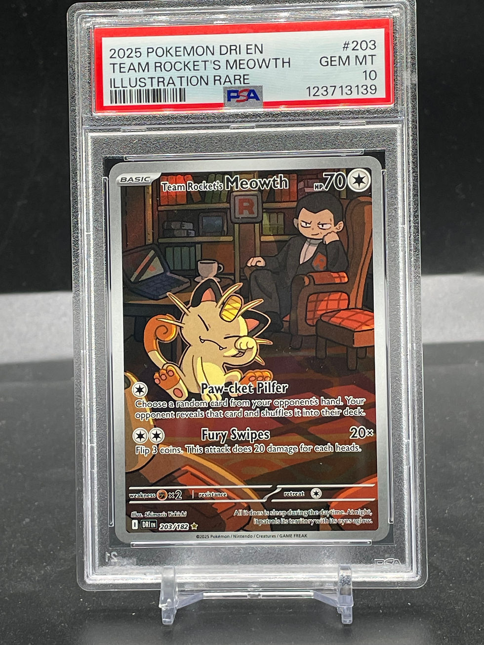 Pokemon Team Rocket's Meowth Illustration Rare #203 PSA 10 GEM Mint | Under the Bridge Collectable Cards