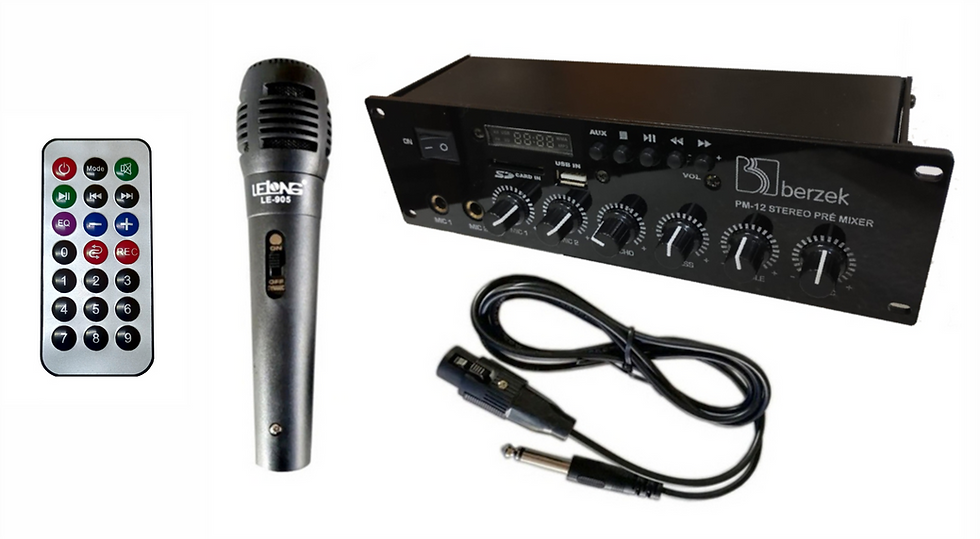Mixer PM12 para música mp3 e microfones