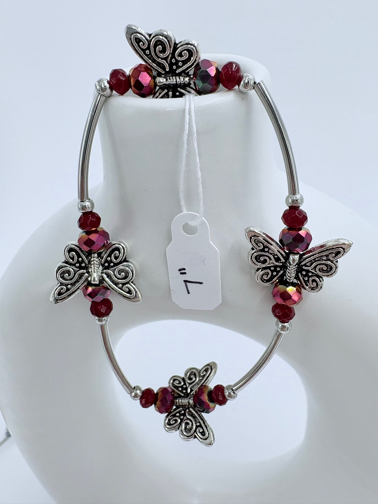 Red and Silver Butterfly Gratitude Bracelet