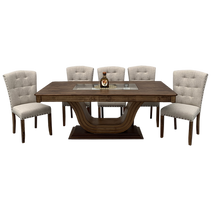 Comedor de 8 personas de madera con sillas en beige