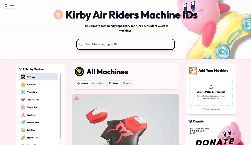 Kirby Ride Registry custom machine database Kirby Air Riders