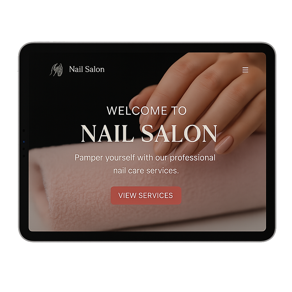 Tablet-Ansicht einer responsiven Nagelstudio-Website – elegantes Design mit Fokus auf Nailcare-Services und mobiler Nutzererfahrung.