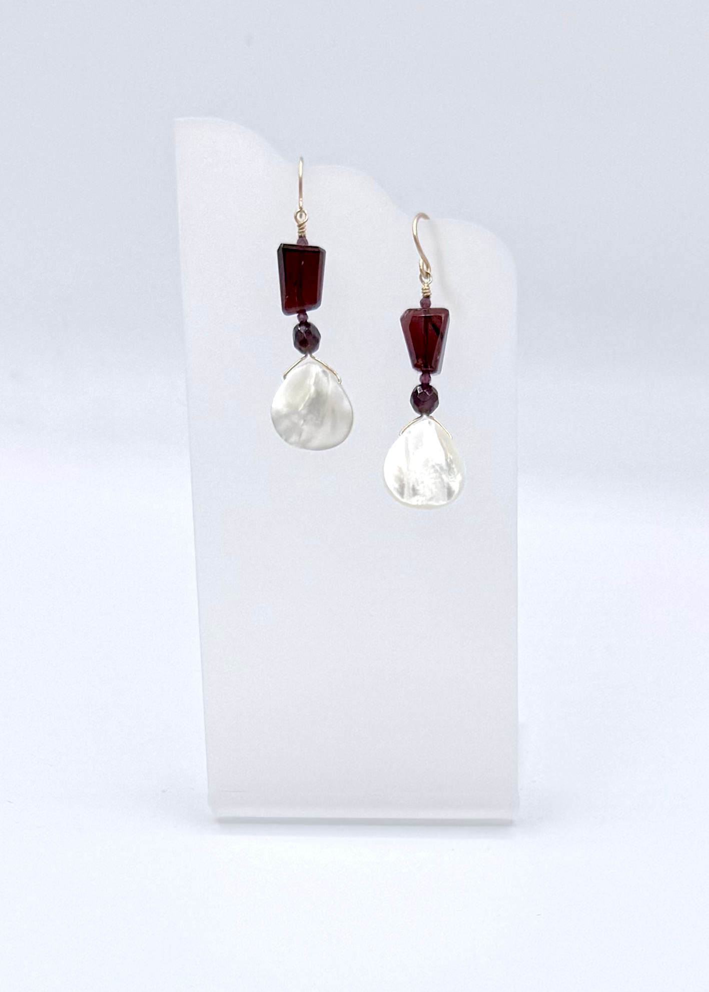 Red Garnet and Mother of Pearl Drop Earrings