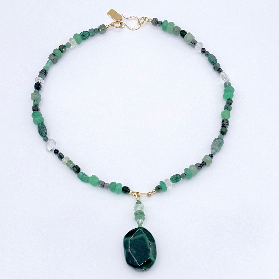 Thumbnail: Emerald, Green Amethyst, and Aventurine Necklace with Green Agate Pendant