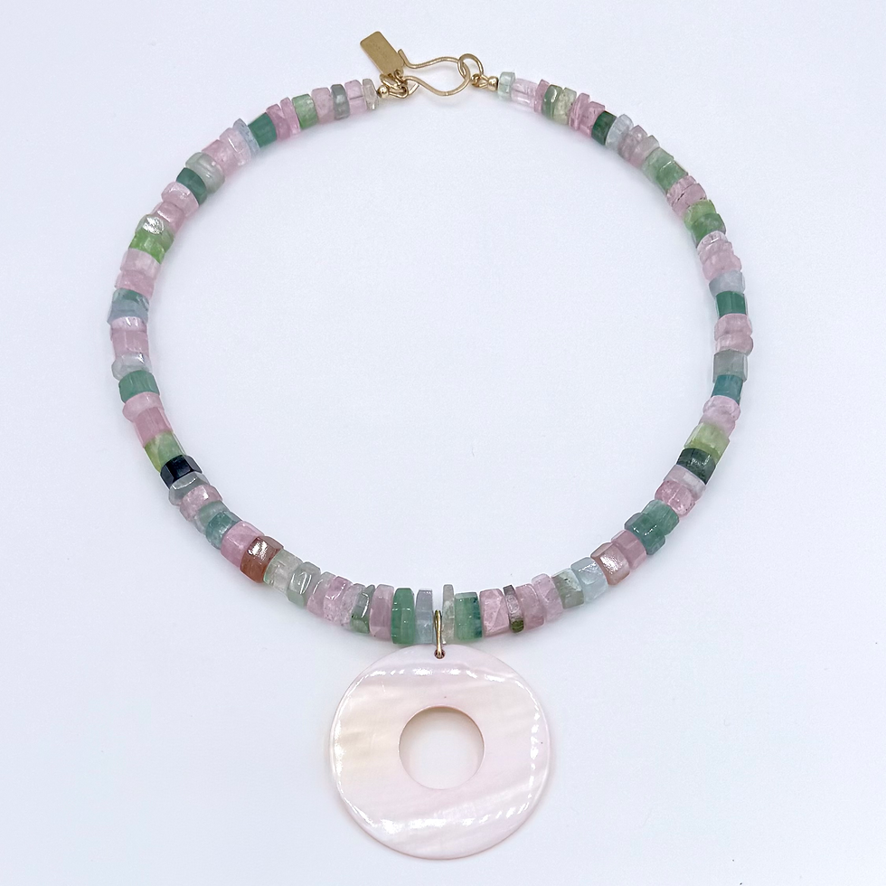 Thumbnail: Watermelon Tourmaline Necklace with Mother of Pearl Pendant