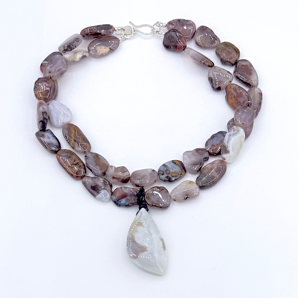 Thumbnail: Montana Moss Agate Double Strand Necklace with Dendritic Agate Pendant