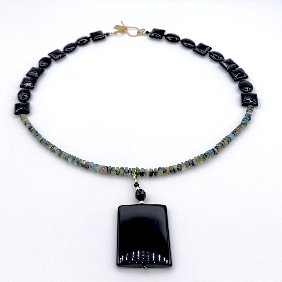 Thumbnail: Black Opal and Onyx Necklace with Agate and Gold Pendant