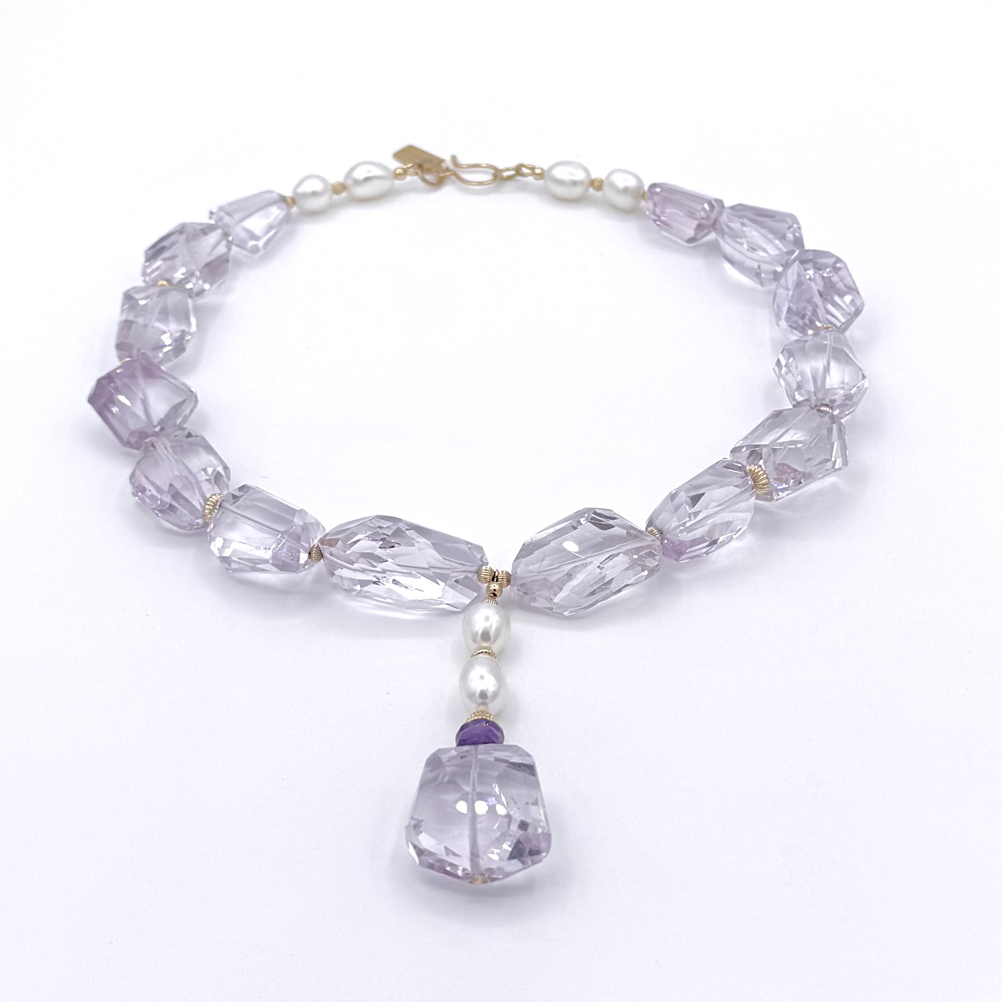 Brazilian Amethyst and Pearl Drop Necklace