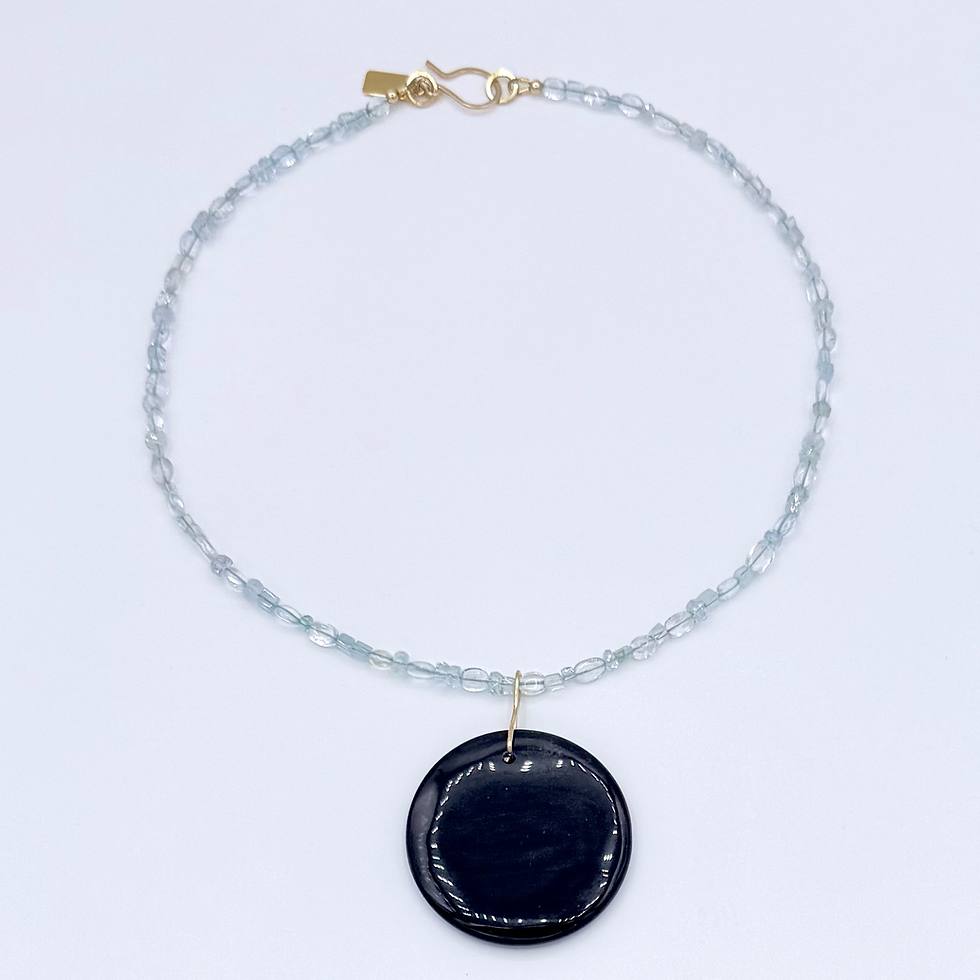 Thumbnail: Aquamarine Necklace with Obsidian Pendant