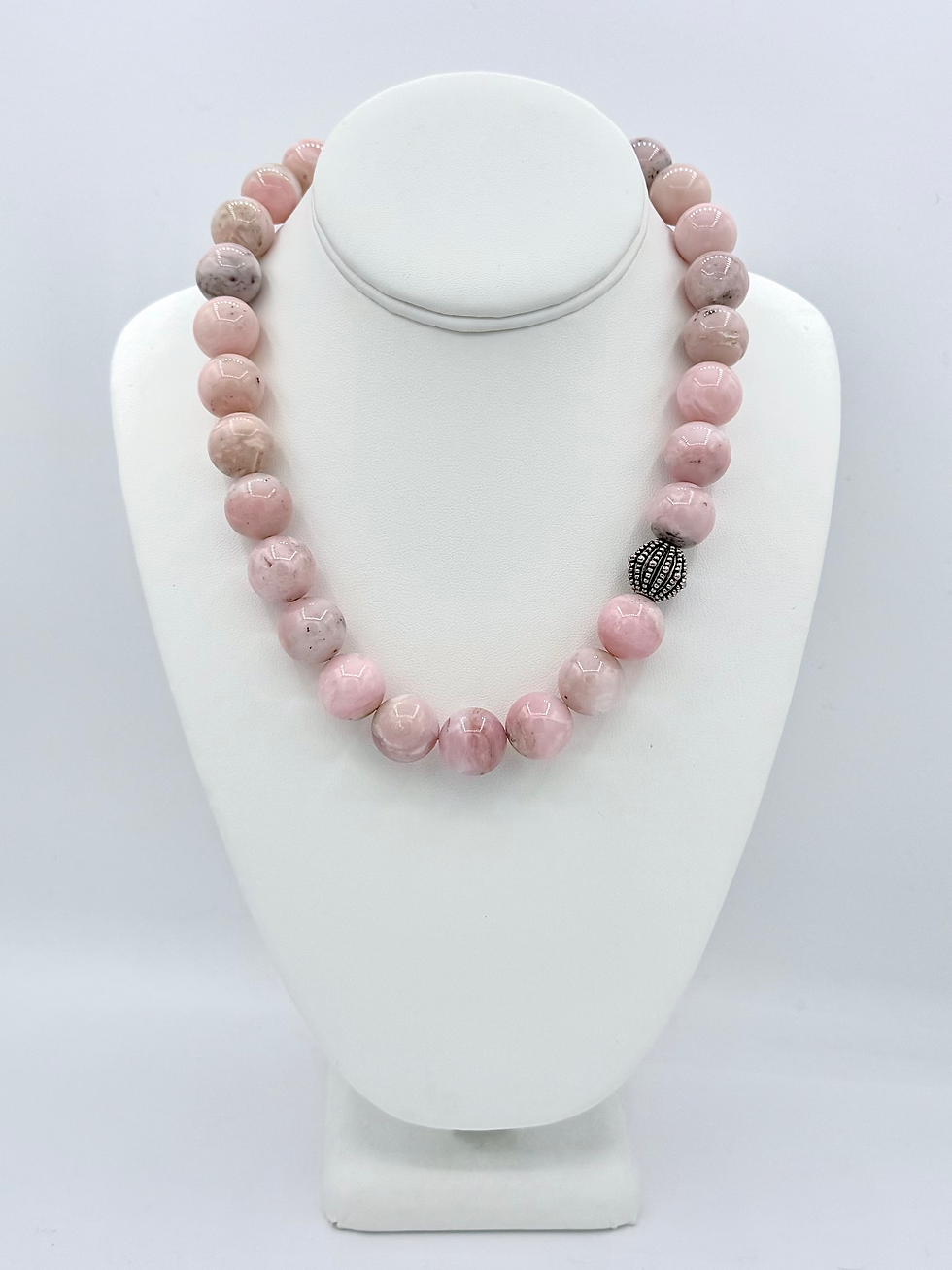 Thumbnail: Pink Peruvian Opal Necklace w/Silver Bali Bead Necklace