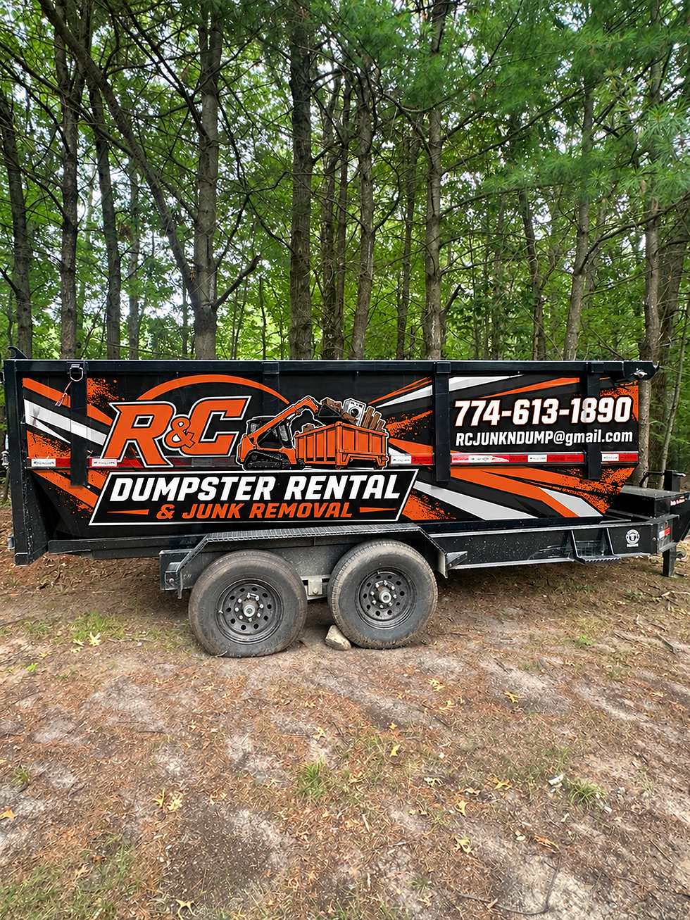 Branded 15-yard dumpster rental orange and black can