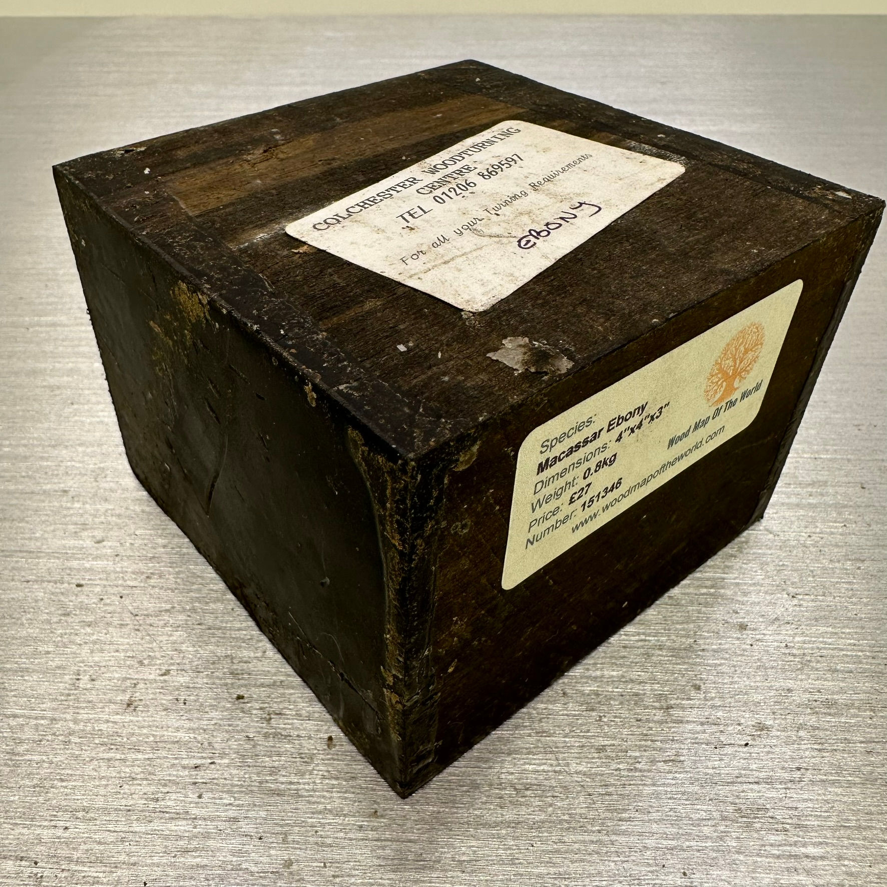 Big Macassar Ebony Square Blank 4" x 4" x 3"