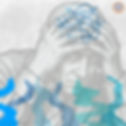 A person sketched in black and white colour holds their head, looking troubled. His thoughts are visually represented by blue lines that intersect chaotically, suggesting the person suffers from cognitive impairment related to Alzheimer's disease. Beneath his eyes, 6 abstract pattern lines of different blue shades progress toward him. These lines symbolize the 6 distinct hiPSC-derived cell lines that researchers have used to engineer a 3D immuno-glial-neurovascular human brain model for preclinical research into neurodegenerative disorders.