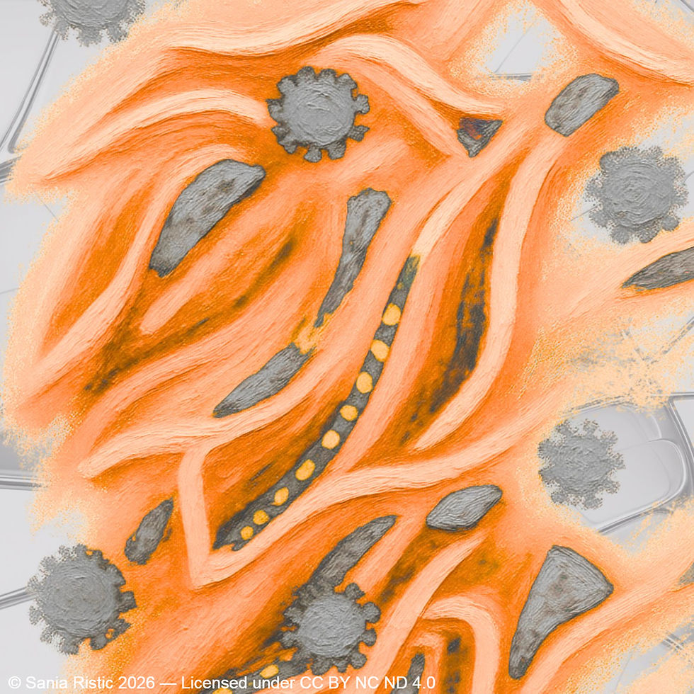 illustration of viral infection of tissues, blending artistic and scientific elements