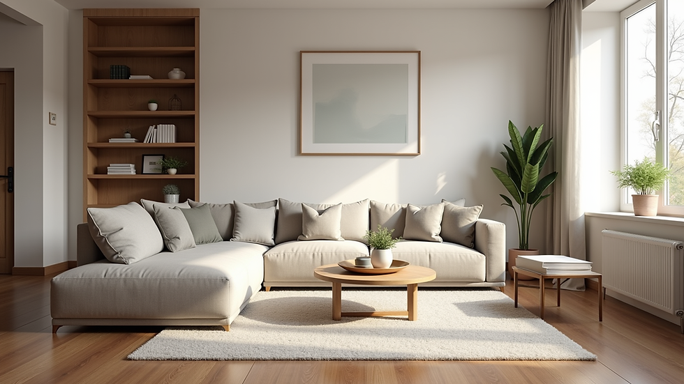 Eye-level view of a beautifully designed accessible rental living room