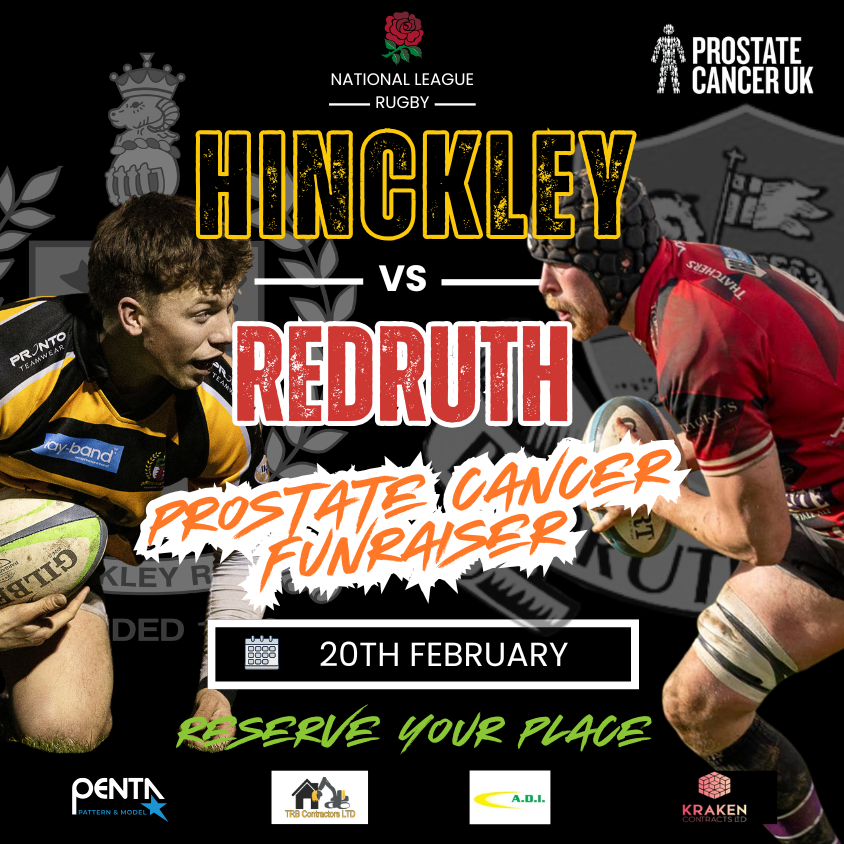 Prostate Cancer Fundraising Prematch Lunch at Hinckley Rugby Club vs Redruth RFC