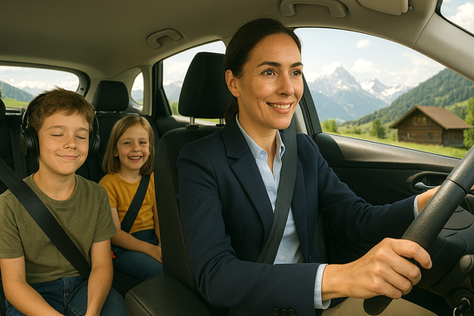 Nanny driving the children